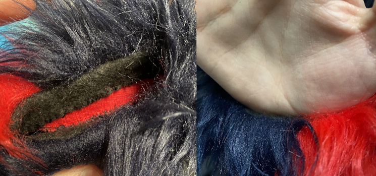 Two photos showing the hidden cuffs on the wrist end of the arm sleeves. The left shows how it looks peering into the inside, and the second shows the sleeve being worn.