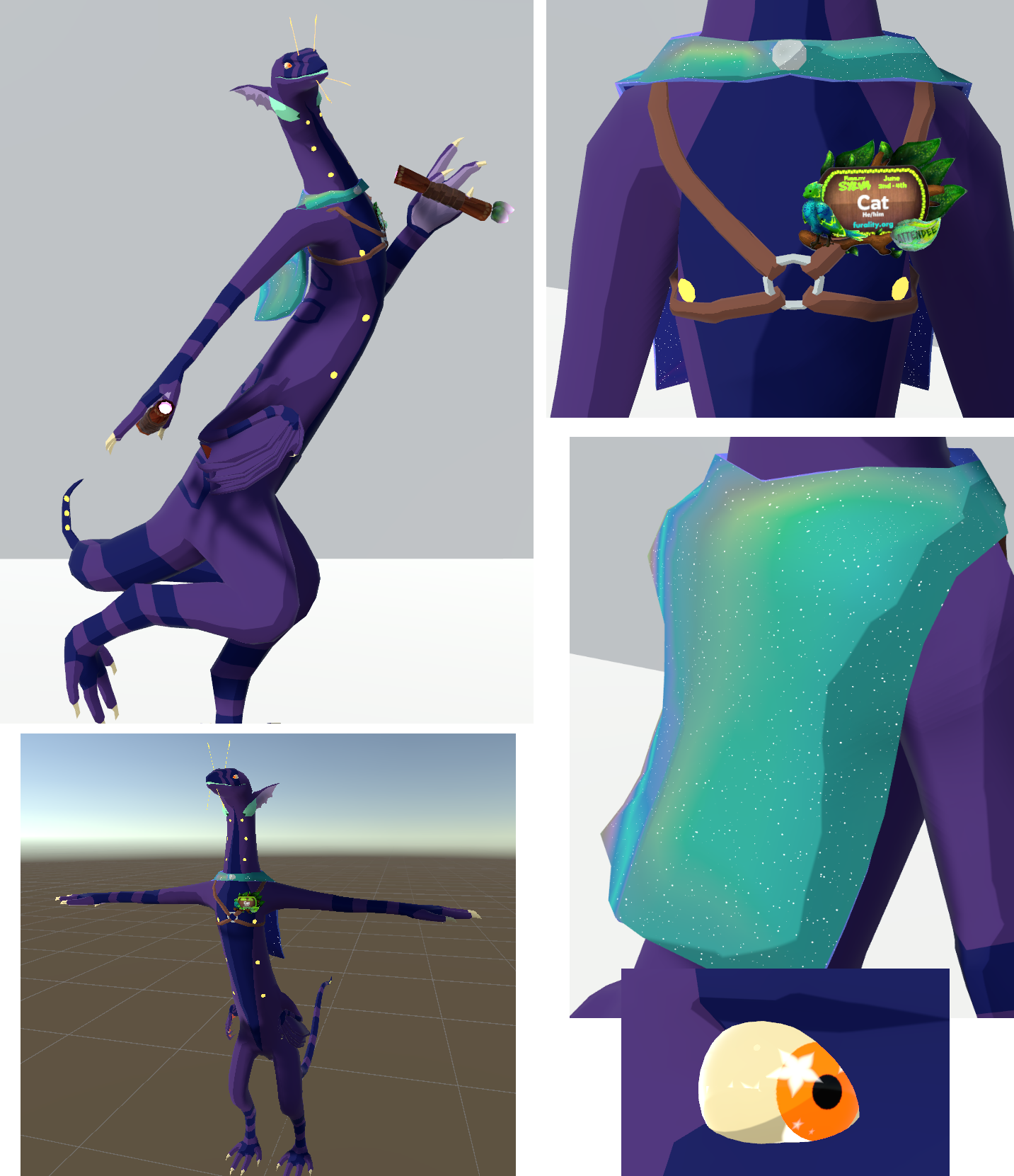 Compilation of VRChat screenshots showing the purple alien in action.