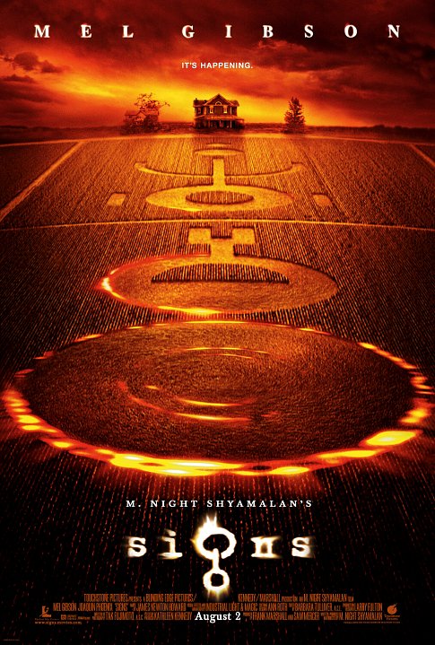 Signs poster. A shot of crop circles against an orange and red firey sky