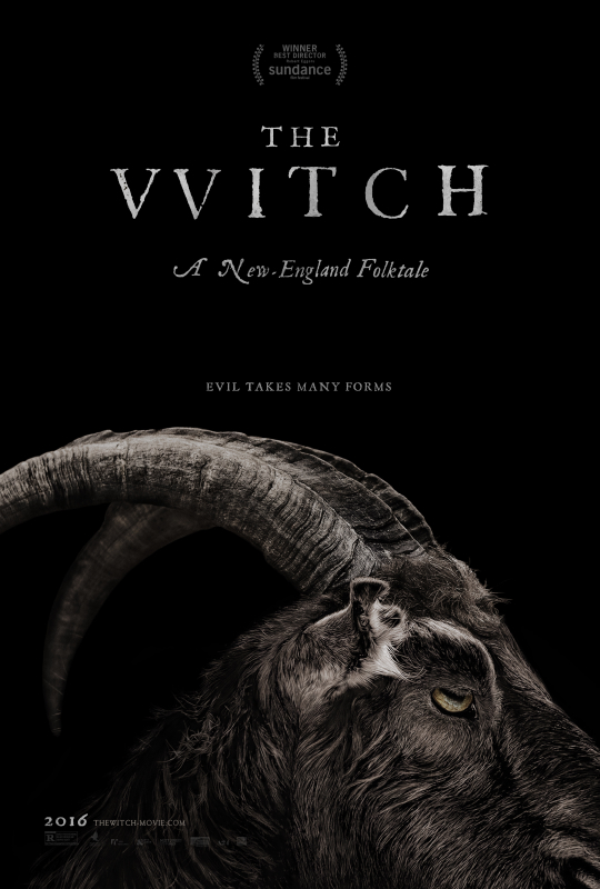 The Witch's poster, half of a black goat's face against a pitch black background.