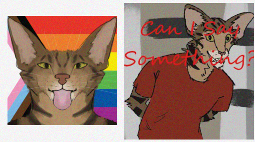 Two PNGS of Nathan. One is him sticking his tongue out over a pride background. The other is a blurry photo of him in the Jerma pose with red text that says 'Can I say something?